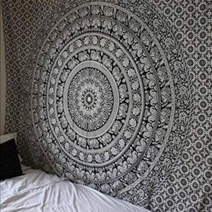 Black and white elephant tapestry